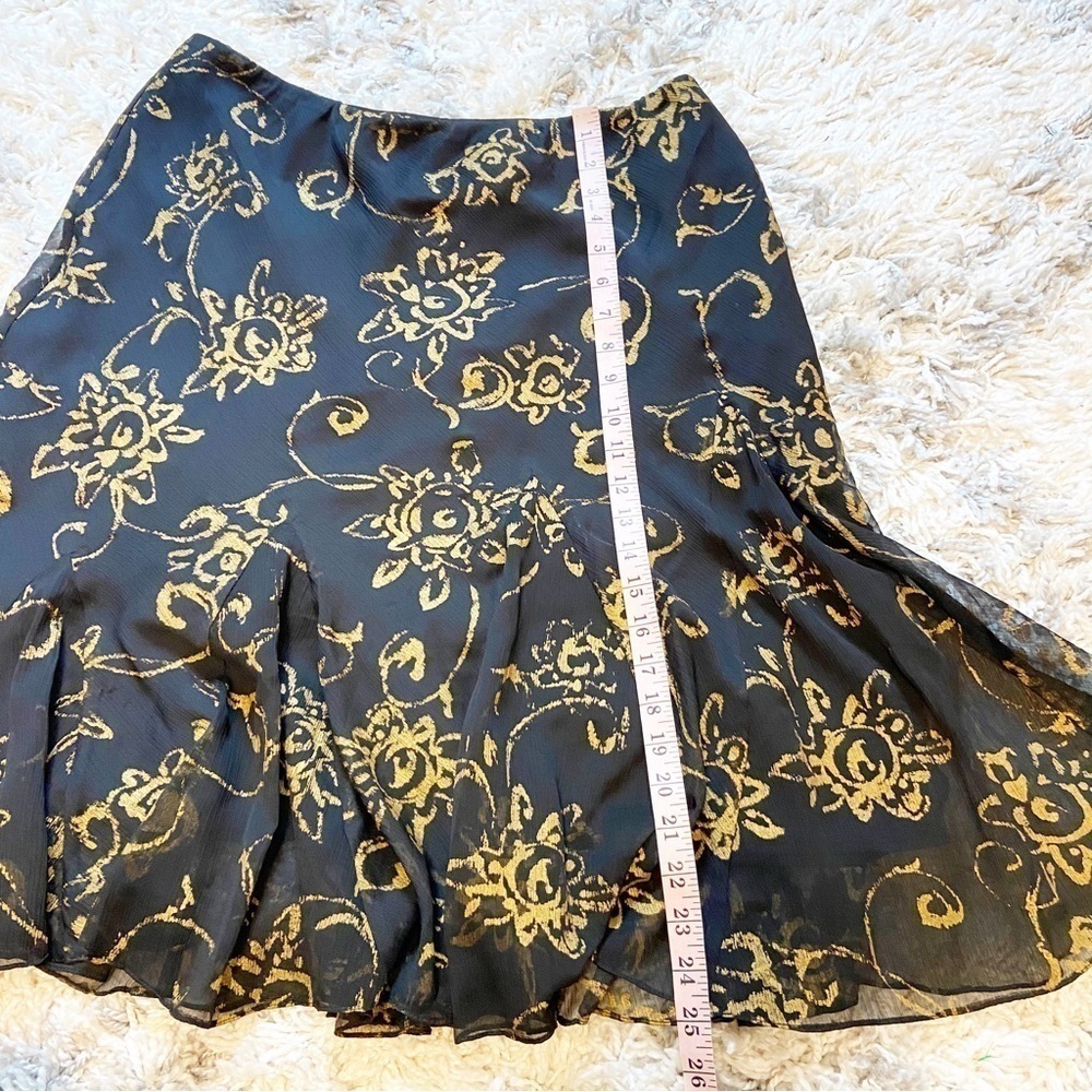 Lauren Ralph Lauren | Y2K Style Gold Floral Black A-Line Skirt Size Large - Picture 8 of 8